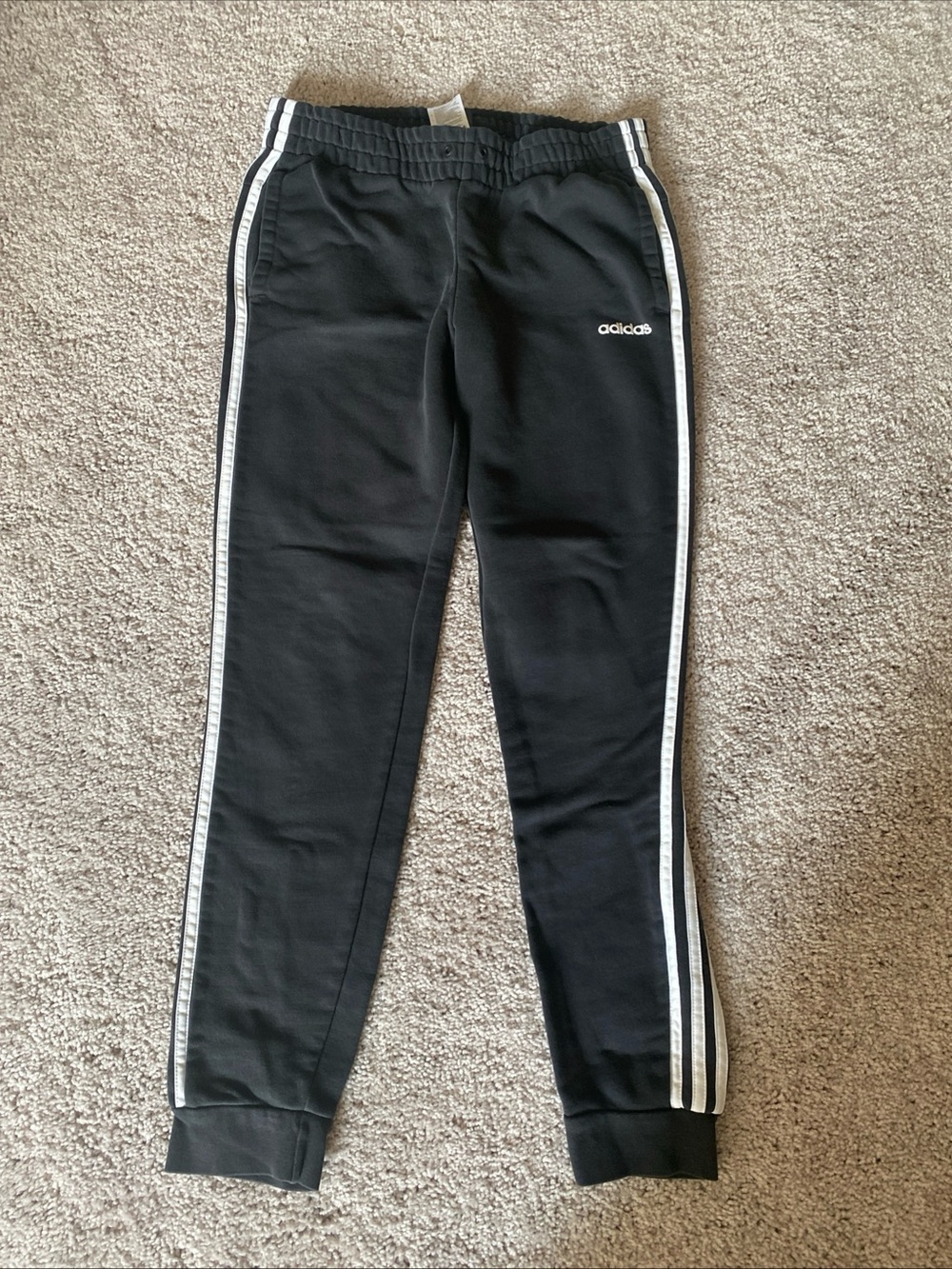 adidas Black Track Pants with White Side Stripes